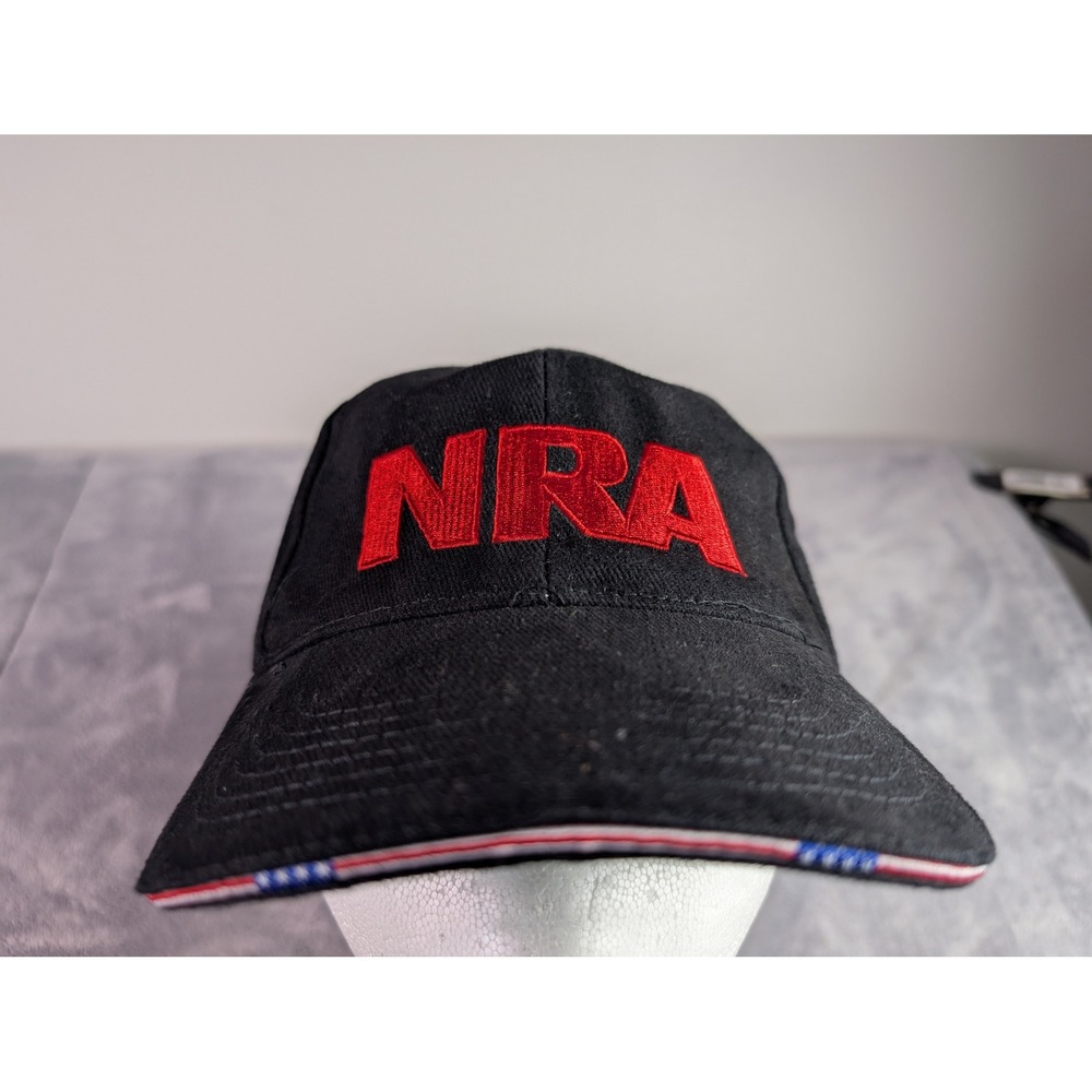 NRA Baseball Cap Black Red Embroidered Logo Hat Patriotic Brim Detail